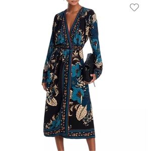 Farm Rio Blossom Tapestry Black Midi Dress Size S